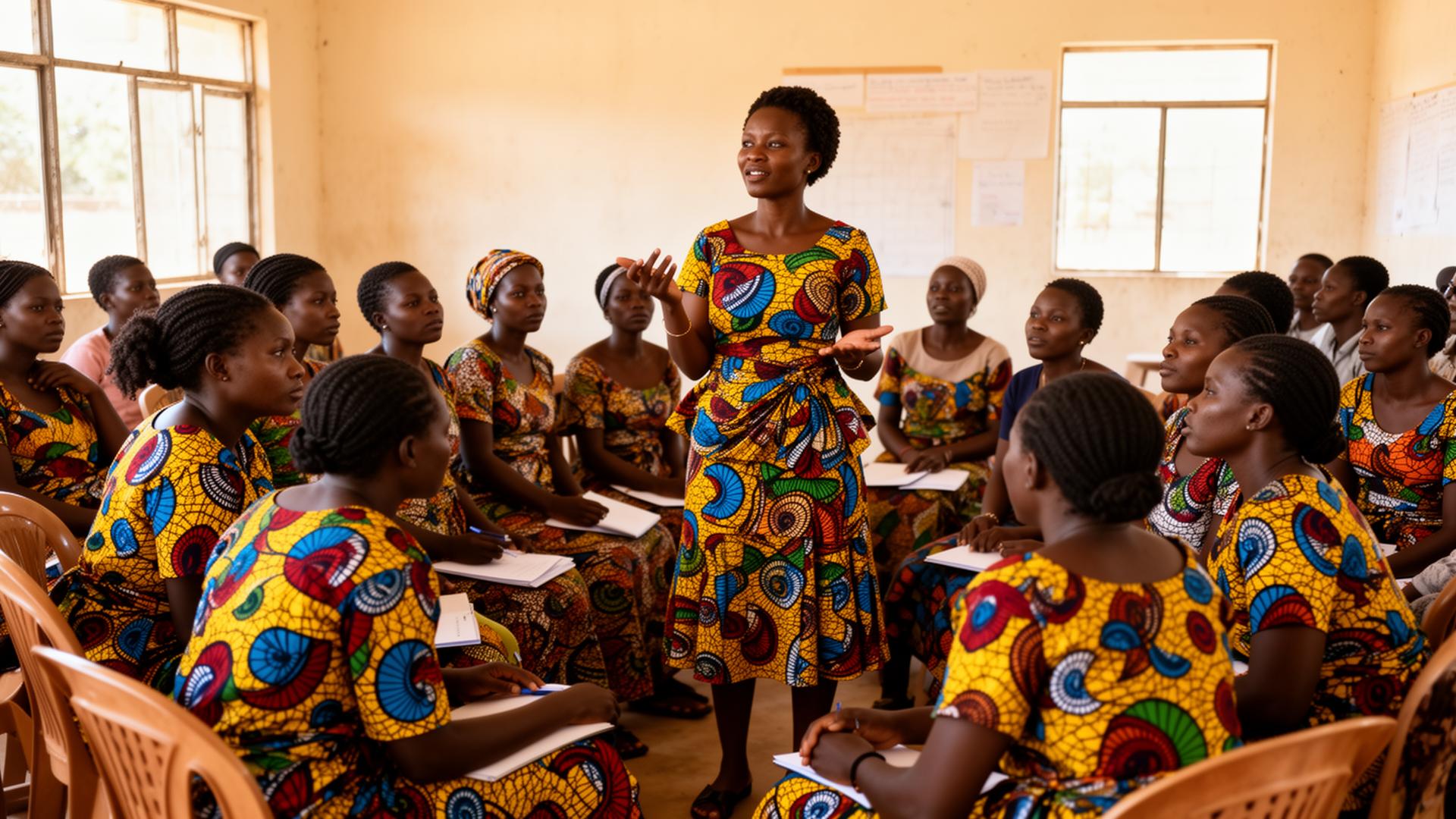 African woman leading a women's empowerment workshop
